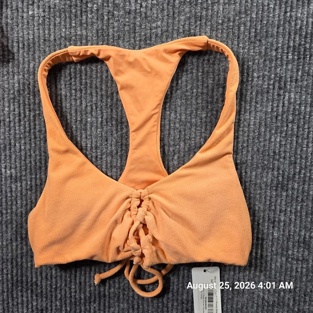 L*Space Dax Bikini Top Orange Lace Up Racerback Swimwear Medium NEW